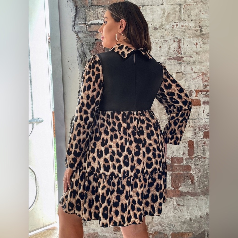 Leopard Print Dress with Black Faux Leather - Picture 2 of 4